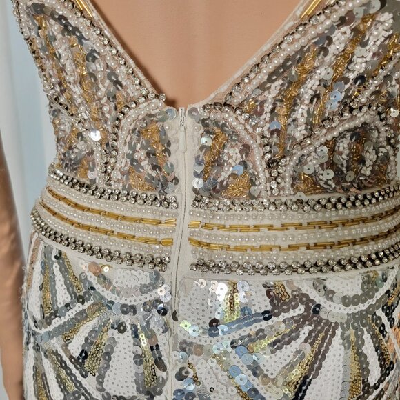 Lucci Lu Red Carpet Gown size 4 gold  and silver sequins SHOW STOPPER - Picture 9 of 11